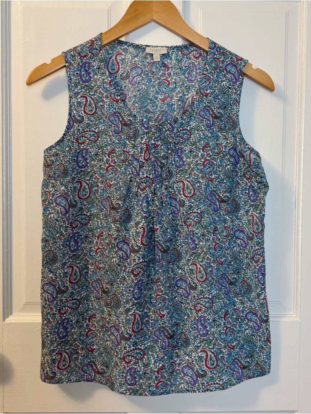 Talbots Colorful Paisley Lightweight Sleeveless Top with Ruffle Detail, Size SP